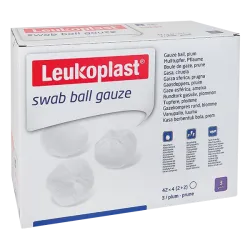 Leukoplast® wattenbol gaas & Leukoplast® wattenpreparaat gaasje Wattenstaafje, steriel, harde blisterverpakking | ter grootte van een walnoot verpakt tot 2   3